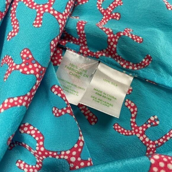 Lilly Pulitzer Women’s Small Elsa Top Blouse 100% Silk Coral Me Crazy Turquoise - Picture 5 of 7